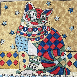 Colorful Artistic Cat Design Cushion Cover – Handcrafted Decorative Throw Pillow Case