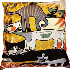 Whimsical Cat Art Cushion Cover – Colorful Decorative Throw Pillow Case