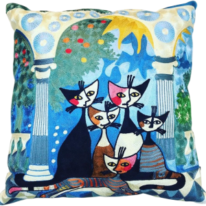 Serene Garden Cats Cushion Cover - Artistic Vibrant Cat Design