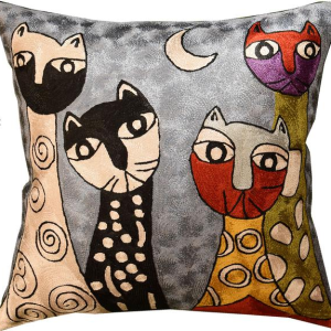 Abstract Cats Cushion Cover - Elegant Whimsical Art Design