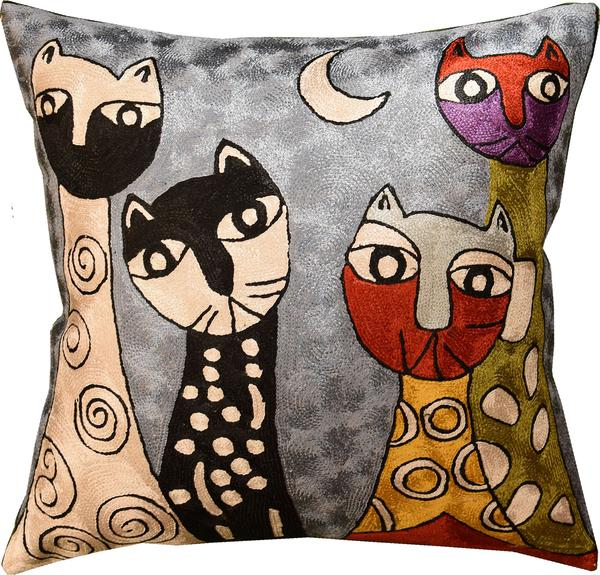 Abstract Cats Cushion Cover - Elegant Whimsical Art Design