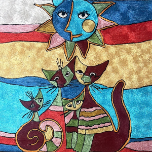 Colorful Cats & Sun Cushion Cover - Bold Abstract Art Design