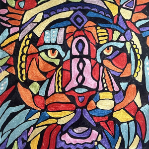 Vibrant Lion Geometric Cushion Cover - Bold Colorful Art Design