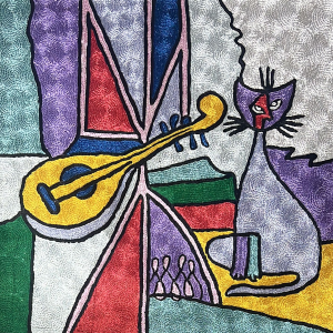Abstract Cat & Guitar Art Cushion Cover – Colorful Modern Decorative Pillow Case