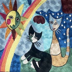 Sunshine & Rainbow Cats Cushion Cover - Colorful Abstract Art Design