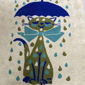 Rainy Day Cat with Umbrella Cushion Cover - Playful Art Design