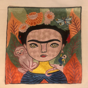 Frida Kahlo-Inspired Artistic Cushion Cover – Colorful Portrait Design