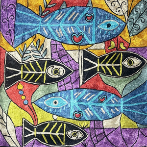 Vibrant Fish Abstract Cushion Cover – Colorful Geometric Art