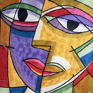 Colorful Abstract Geometric Face Cushion Cover – Modern Art Decor