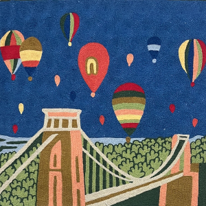 Colorful Hot Air Balloons and Bridge Cushion Cover – Vibrant Scenic Art